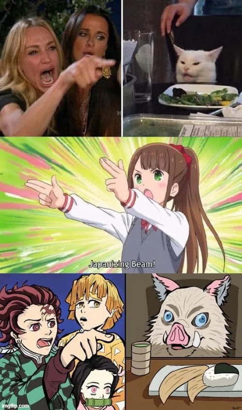 image tagged in woman yelling at cat,demon slayer | made w/ Imgflip meme maker
