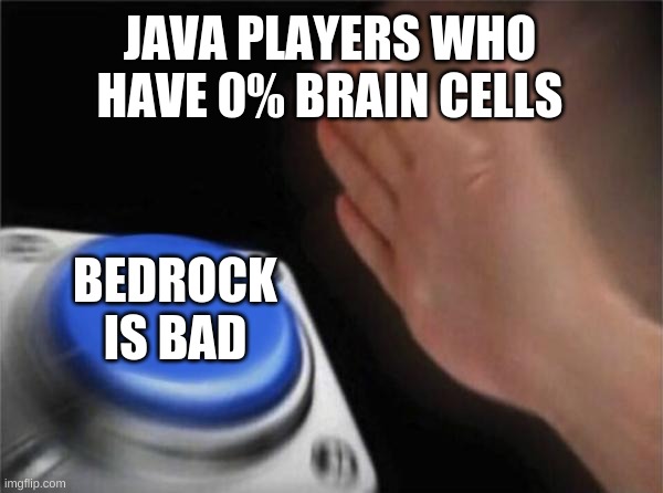 Blank Nut Button | JAVA PLAYERS WHO HAVE 0% BRAIN CELLS; BEDROCK IS BAD | image tagged in memes,blank nut button | made w/ Imgflip meme maker