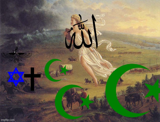 Islam in a nutshell. (Replace the Christian with a Muslim) | image tagged in manifest destiny,memes,islam,crusades,jew,reddit | made w/ Imgflip meme maker