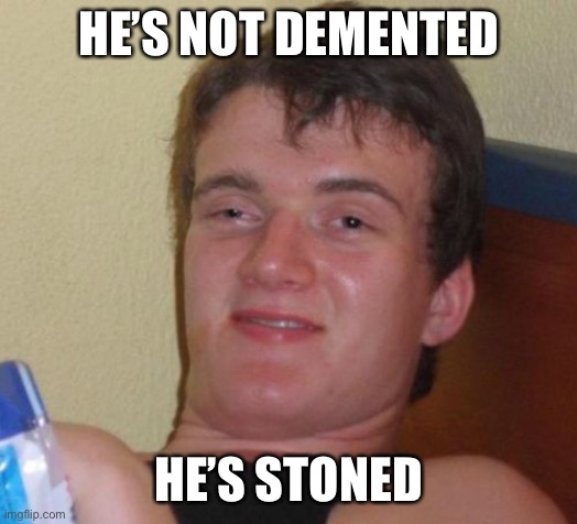 10 Guy Meme | HE’S NOT DEMENTED HE’S STONED | image tagged in memes,10 guy | made w/ Imgflip meme maker
