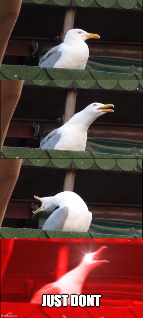 JUST DONT | image tagged in memes,inhaling seagull | made w/ Imgflip meme maker
