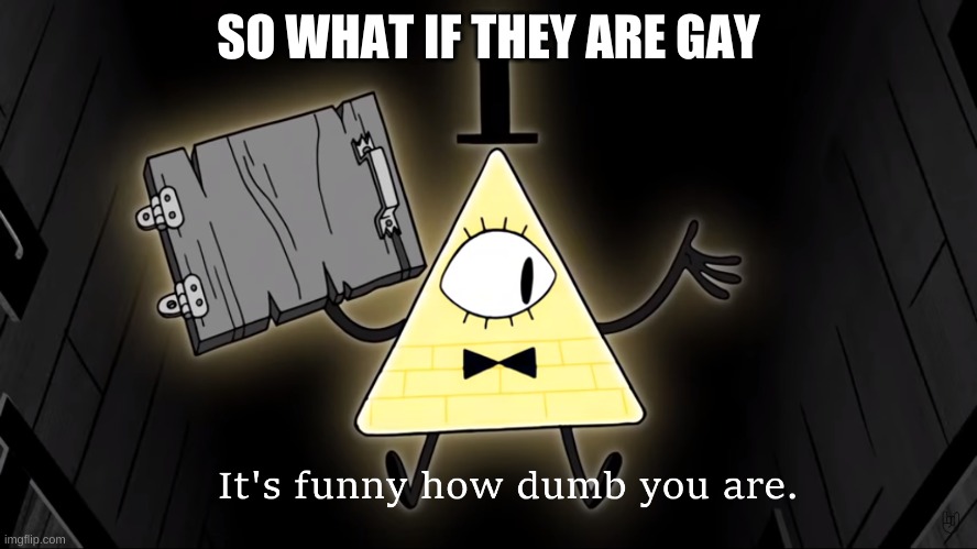 It's Funny How Dumb You Are Bill Cipher | SO WHAT IF THEY ARE GAY | image tagged in it's funny how dumb you are bill cipher | made w/ Imgflip meme maker