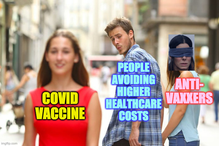 Conservatives have a 0% chance of paying for other people's hospitalizations, but only if you're stinking rich. | PEOPLE
AVOIDING
HIGHER
HEALTHCARE
COSTS; ANTI-
VAXXERS; COVID
VACCINE | image tagged in memes,distracted boyfriend,covid,healthcare,do the math,conservatives | made w/ Imgflip meme maker