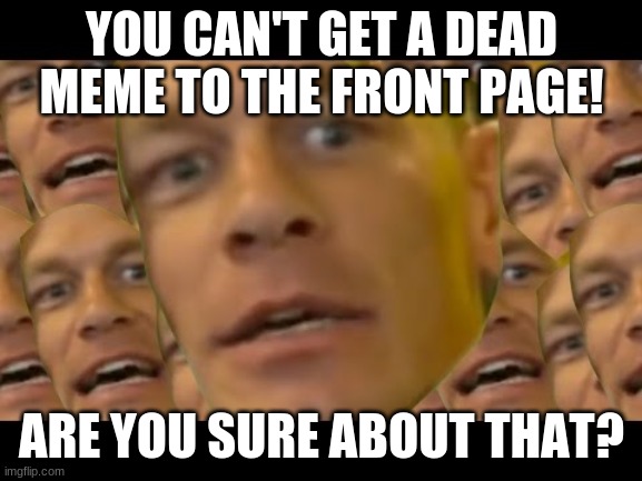 Are You Sure About That | YOU CAN'T GET A DEAD MEME TO THE FRONT PAGE! ARE YOU SURE ABOUT THAT? | image tagged in are you sure about that | made w/ Imgflip meme maker