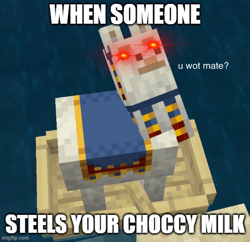 u wot mate? | WHEN SOMEONE; STEELS YOUR CHOCCY MILK | image tagged in u wot mate | made w/ Imgflip meme maker