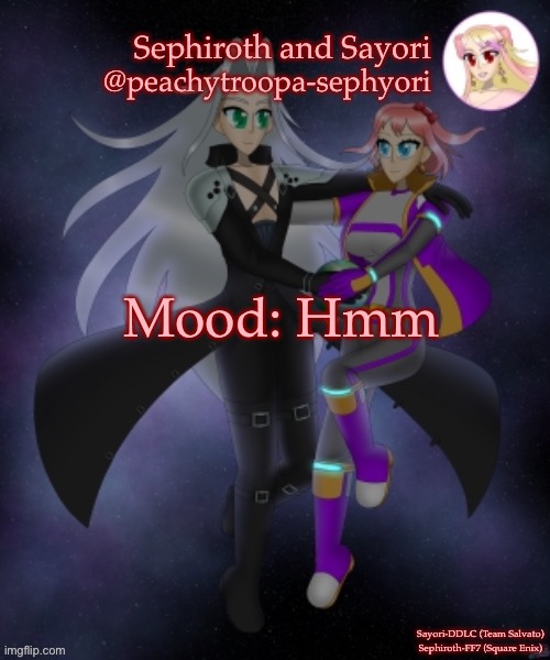 Sayori and Sephiroth | Mood: Hmm | image tagged in sayori and sephiroth | made w/ Imgflip meme maker