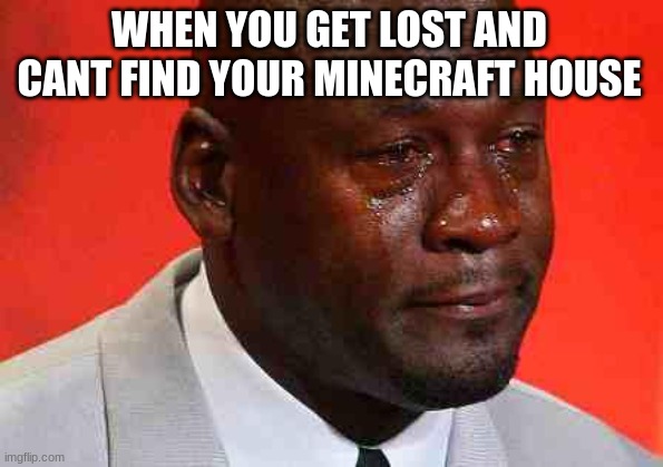 crying michael jordan | WHEN YOU GET LOST AND CANT FIND YOUR MINECRAFT HOUSE | image tagged in crying michael jordan | made w/ Imgflip meme maker