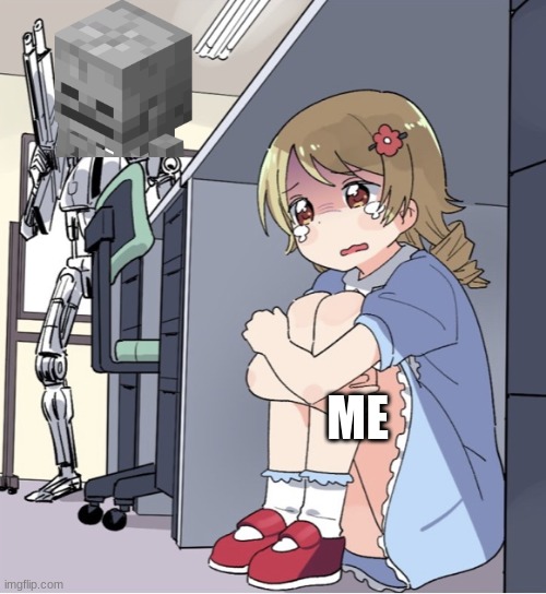 ME | image tagged in anime girl hiding from terminator | made w/ Imgflip meme maker