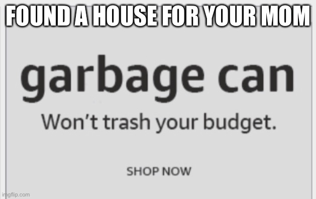 Trash | FOUND A HOUSE FOR YOUR MOM | image tagged in trash | made w/ Imgflip meme maker