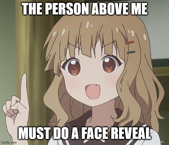 The person above me | THE PERSON ABOVE ME; MUST DO A FACE REVEAL | image tagged in the person above me | made w/ Imgflip meme maker