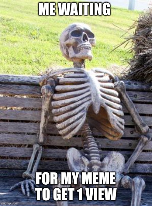 Waiting Skeleton |  ME WAITING; FOR MY MEME TO GET 1 VIEW | image tagged in memes,waiting skeleton,funny not funny | made w/ Imgflip meme maker