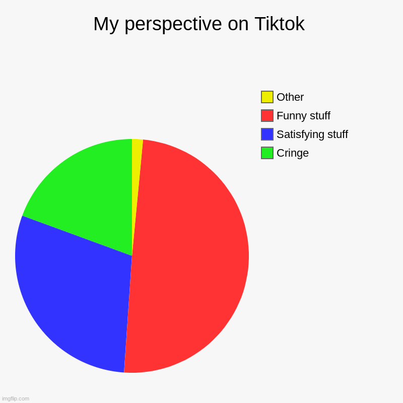 Wrong and Right | My perspective on Tiktok | Cringe, Satisfying stuff, Funny stuff, Other | image tagged in charts,pie charts,tiktok | made w/ Imgflip chart maker