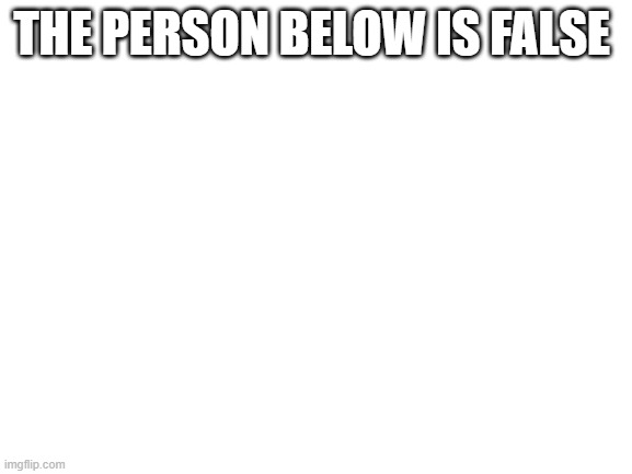 Blank White Template | THE PERSON BELOW IS FALSE | image tagged in blank white template | made w/ Imgflip meme maker
