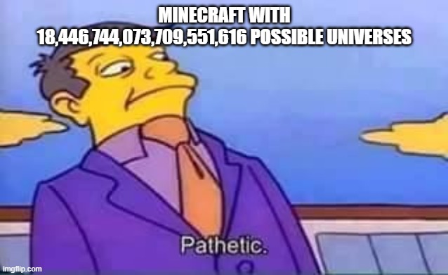 skinner pathetic | MINECRAFT WITH 18,446,744,073,709,551,616 POSSIBLE UNIVERSES | image tagged in skinner pathetic | made w/ Imgflip meme maker
