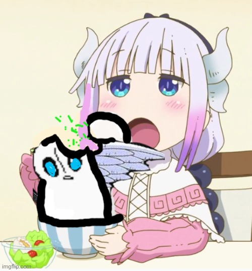 Kanna eats Sephiblook! | image tagged in kanna eating rice,oh no,kanna kamui,undertale,napstablook,anime girl | made w/ Imgflip meme maker