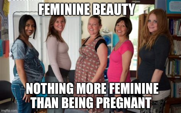 Feminine Beauty | FEMININE BEAUTY; NOTHING MORE FEMININE THAN BEING PREGNANT | image tagged in beauty,beautiful woman,feminine | made w/ Imgflip meme maker
