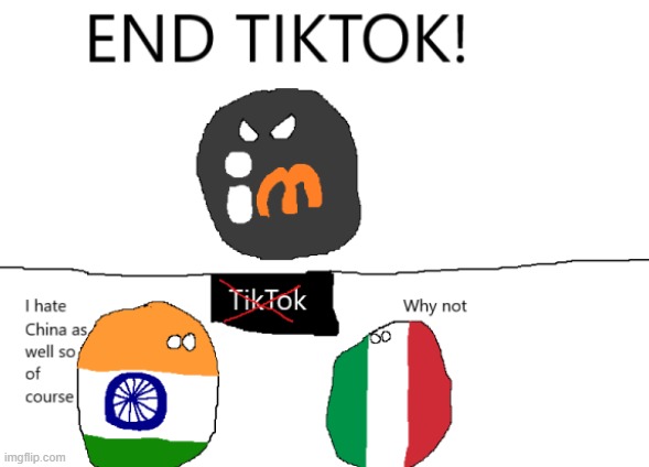 ImgFlip has India and Italy on the "I hate TikTok team" | image tagged in i,countryballs,comics,tiktok | made w/ Imgflip meme maker