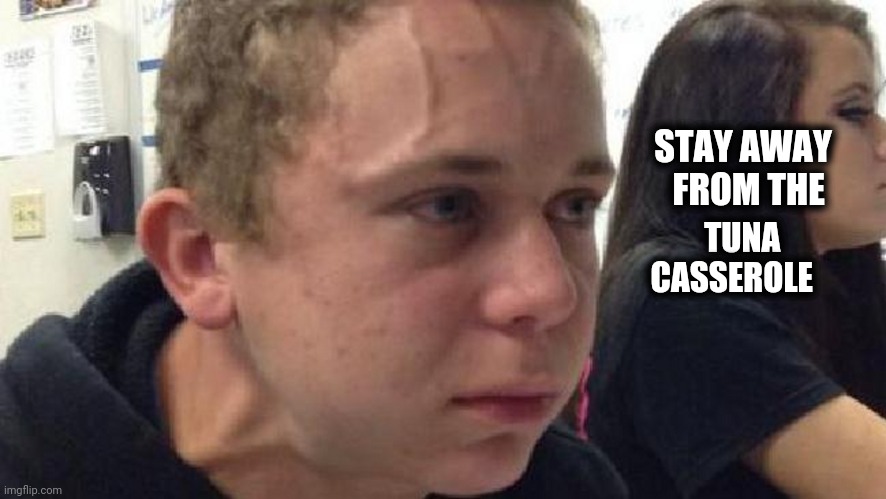 frustrated meme | STAY AWAY   
FROM THE TUNA       
CASSEROLE | image tagged in frustrated meme | made w/ Imgflip meme maker