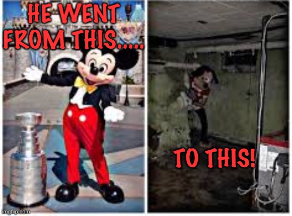 mickey mouse in disneyland | HE WENT FROM THIS..... TO THIS! | image tagged in mickey mouse in disneyland | made w/ Imgflip meme maker