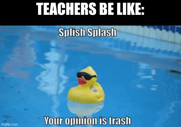 Splish Splash your opinion is trash | TEACHERS BE LIKE: | image tagged in splish splash your opinion is trash | made w/ Imgflip meme maker