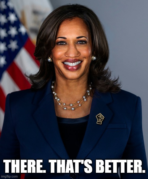 GURRRRL!!!! | THERE. THAT'S BETTER. | image tagged in kamala harris,memes | made w/ Imgflip meme maker