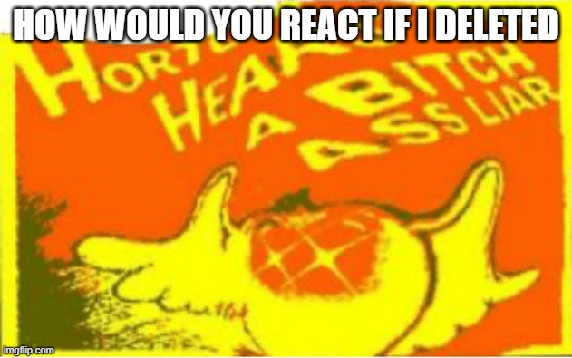 Deep fried Horton hears a bitch ass liar | HOW WOULD YOU REACT IF I DELETED | image tagged in deep fried horton hears a bitch ass liar | made w/ Imgflip meme maker