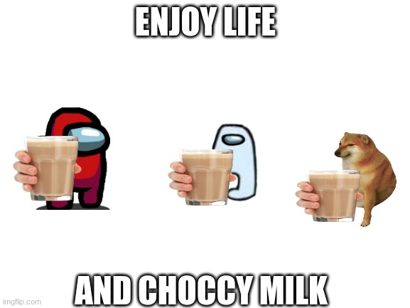 choccy milk | ENJOY LIFE; AND CHOCCY MILK | image tagged in blank white template | made w/ Imgflip meme maker