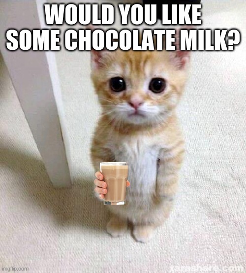 :) Have a nice day, people! | WOULD YOU LIKE SOME CHOCOLATE MILK? | image tagged in memes,cute cat | made w/ Imgflip meme maker