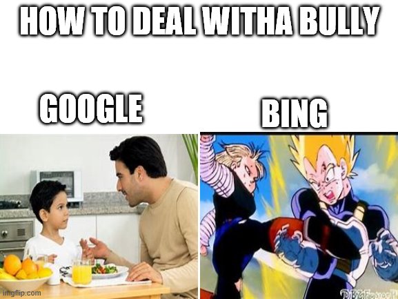 how to deal witha bully ggogle vs bing | HOW TO DEAL WITHA BULLY; GOOGLE; BING | image tagged in school | made w/ Imgflip meme maker
