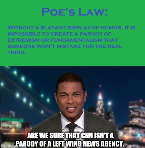 Don lemon | ARE WE SURE THAT CNN ISN'T A PARODY OF A LEFT WING NEWS AGENCY. | image tagged in politics,cnn fake news | made w/ Imgflip meme maker