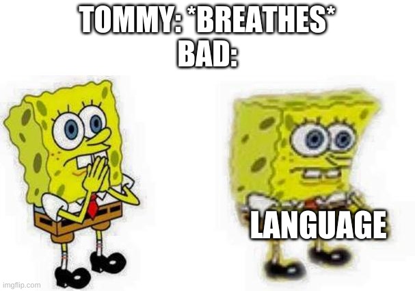 We are all muffins | TOMMY: *BREATHES*
BAD:; LANGUAGE | image tagged in spongebob inhale boi | made w/ Imgflip meme maker