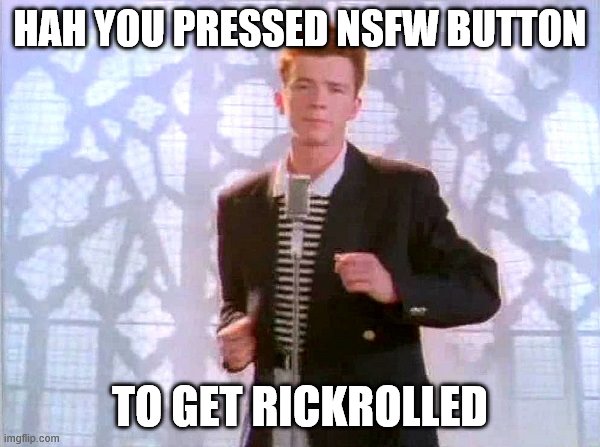 rickrolling | HAH YOU PRESSED NSFW BUTTON; TO GET RICKROLLED | image tagged in boi | made w/ Imgflip meme maker