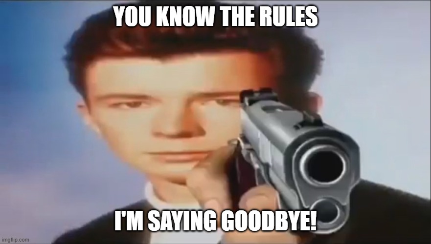 Have a noice day | YOU KNOW THE RULES; I'M SAYING GOODBYE! | image tagged in say goodbye | made w/ Imgflip meme maker