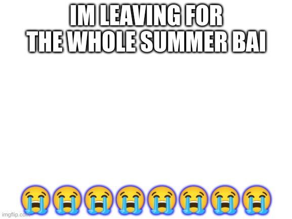 AHHHH | IM LEAVING FOR THE WHOLE SUMMER BAI; 😭😭😭😭😭😭😭😭 | image tagged in blank white template | made w/ Imgflip meme maker