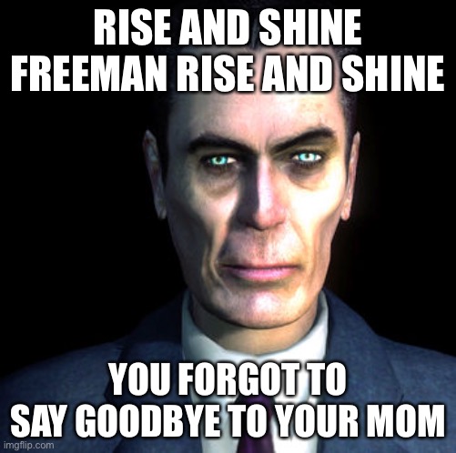 gman | RISE AND SHINE FREEMAN RISE AND SHINE; YOU FORGOT TO SAY GOODBYE TO YOUR MOM | image tagged in gman | made w/ Imgflip meme maker