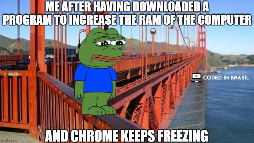 i hate u chrome T-T | ME AFTER HAVING DOWNLOADED A PROGRAM TO INCREASE THE RAM OF THE COMPUTER; AND CHROME KEEPS FREEZING | image tagged in thak gaya hu bro,chrome,memes,funny memes,technology,software | made w/ Imgflip meme maker