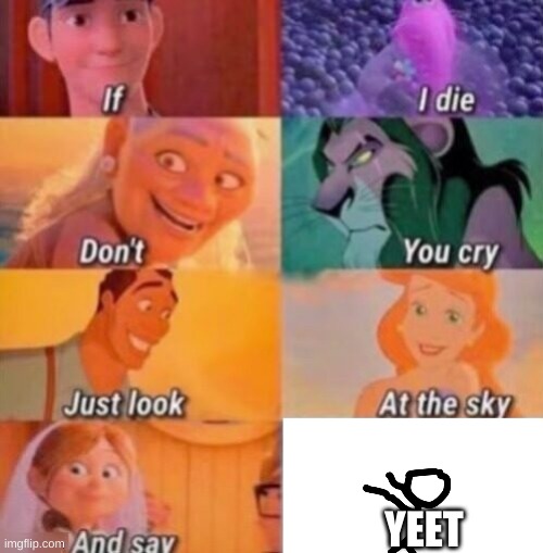 if i die don't you cry just look at the sky and say yeet | YEET | image tagged in if i die,dont you cry,just look at the sky,and say,yeet,fun | made w/ Imgflip meme maker