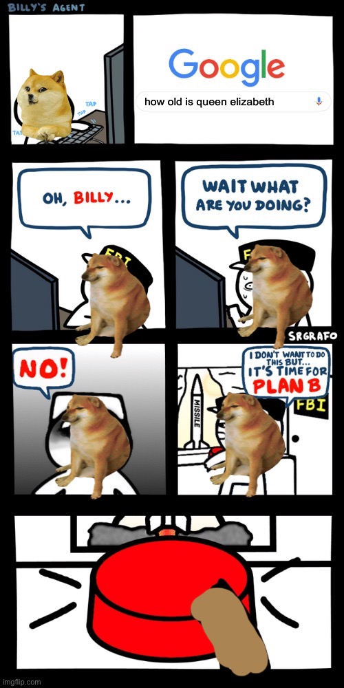 Billy’s FBI agent plan B | how old is queen elizabeth | image tagged in billy s fbi agent plan b | made w/ Imgflip meme maker