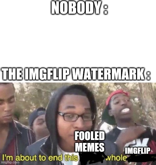 I’m about to end this man’s whole career | NOBODY : THE IMGFLIP WATERMARK : FOOLED MEMES IMGFLIP | image tagged in i m about to end this man s whole career | made w/ Imgflip meme maker