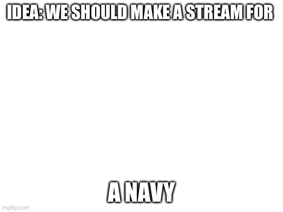 Blank White Template | IDEA: WE SHOULD MAKE A STREAM FOR; A NAVY | image tagged in blank white template | made w/ Imgflip meme maker
