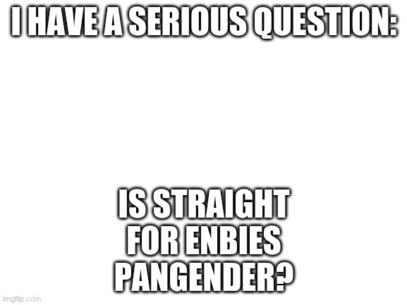 Blank White Template | IS STRAIGHT FOR ENBIES PANGENDER? I HAVE A SERIOUS QUESTION: | image tagged in blank white template | made w/ Imgflip meme maker