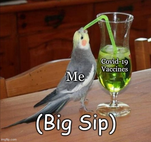 Receiving vaccines be like: | Covid-19 Vaccines; Me; (Big Sip) | image tagged in big sip,bird drinking green juice,covid-19,vaccine,meme | made w/ Imgflip meme maker