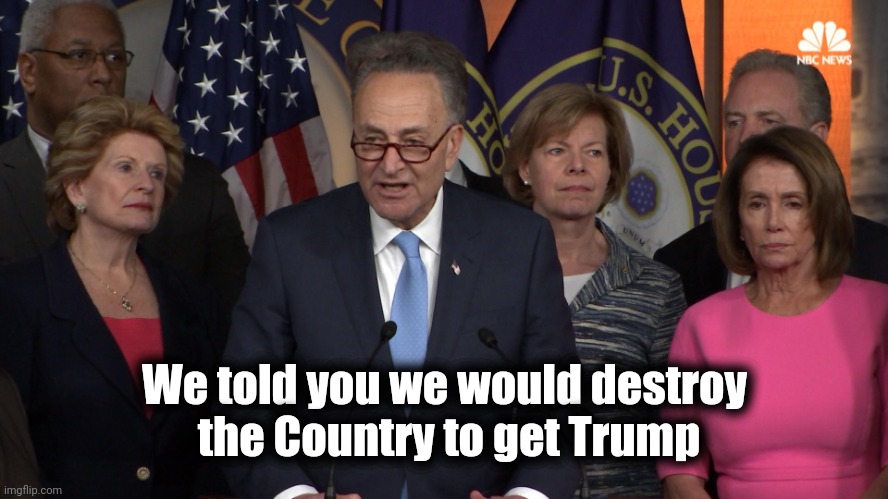 Democrat congressmen | We told you we would destroy
 the Country to get Trump | image tagged in democrat congressmen | made w/ Imgflip meme maker