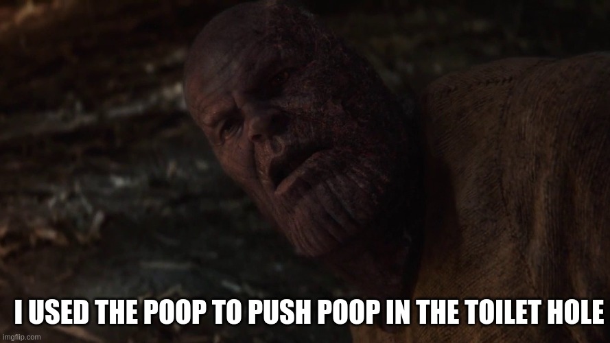 hehe boi c'mon everyone did it | I USED THE POOP TO PUSH POOP IN THE TOILET HOLE | image tagged in thanos i used the x to destroy the x | made w/ Imgflip meme maker