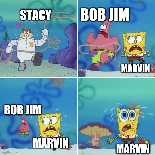 Sandy Lasso | BOB JIM; STACY; MARVIN; BOB JIM; MARVIN; MARVIN | image tagged in sandy lasso | made w/ Imgflip meme maker