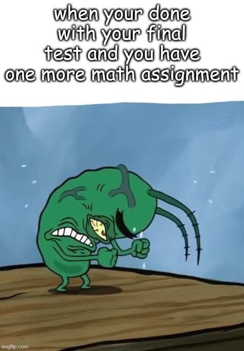 plankton mad spongebob movie | when your done with your final test and you have one more math assignment | image tagged in plankton mad spongebob movie | made w/ Imgflip meme maker
