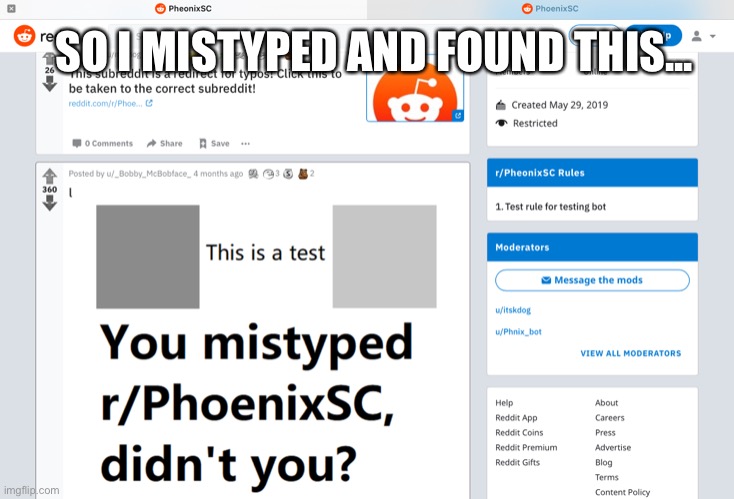 PheonixSC instead of PhoenixSC | SO I MISTYPED AND FOUND THIS... | made w/ Imgflip meme maker