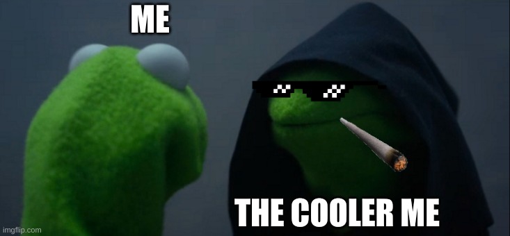 Evil Kermit | ME; THE COOLER ME | image tagged in memes,evil kermit | made w/ Imgflip meme maker