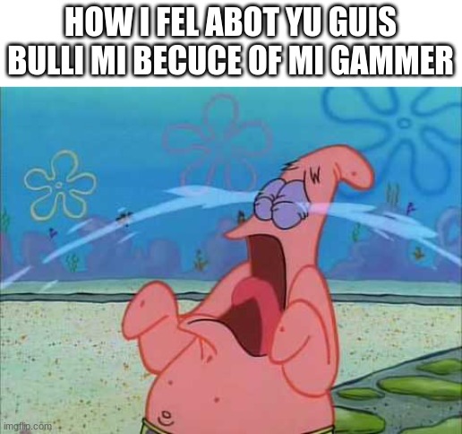 Whi yu guis hav no respec | HOW I FEL ABOT YU GUIS BULLI MI BECUCE OF MI GAMMER | image tagged in sad,patrick,why | made w/ Imgflip meme maker