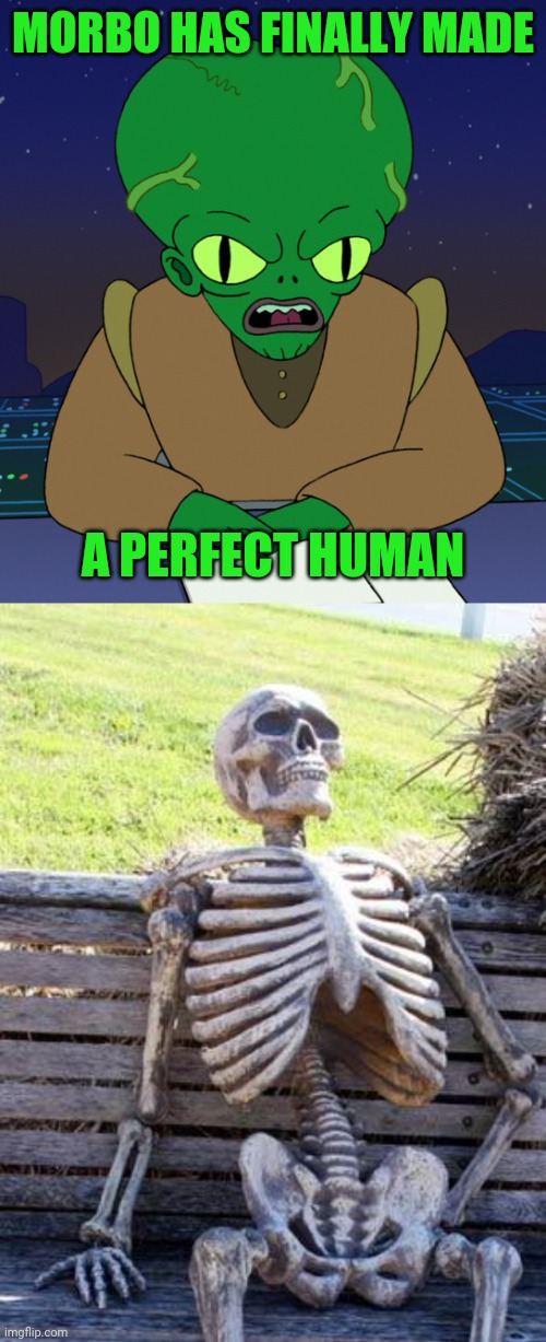 MORBO HAS FINALLY MADE; A PERFECT HUMAN | image tagged in memes,waiting skeleton | made w/ Imgflip meme maker